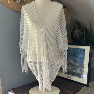 White Lace Fringe Poncho